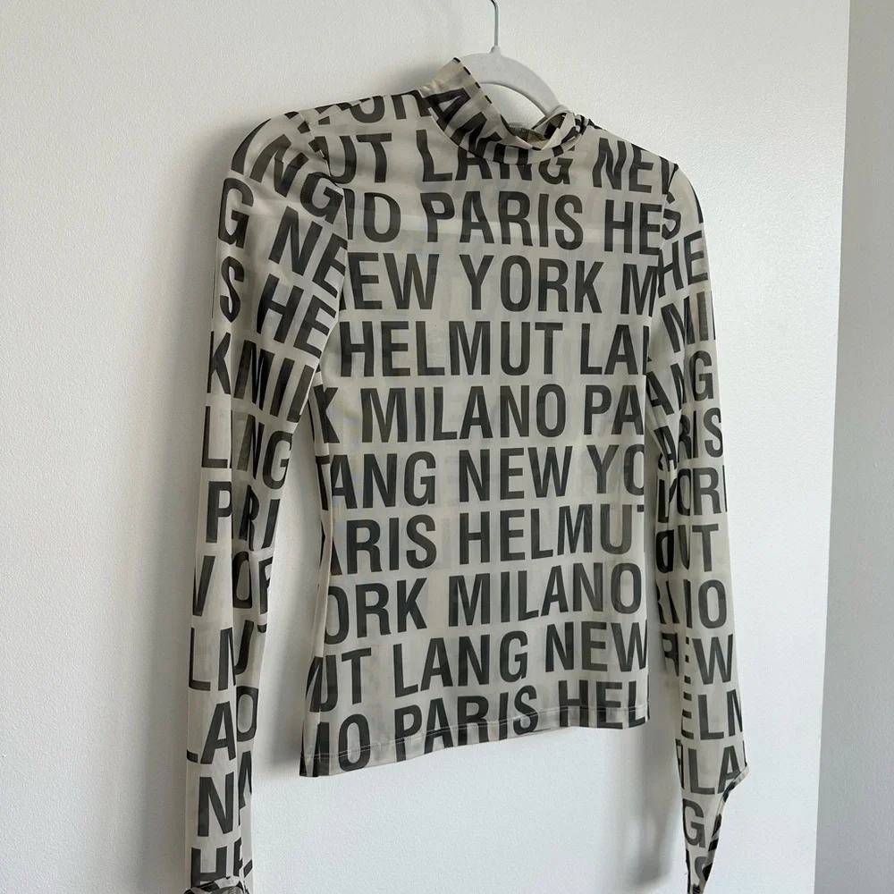 New With Tags Helmut Lang Black Logo Print Long Sleeve Top on Cream - Picture 6 of 14